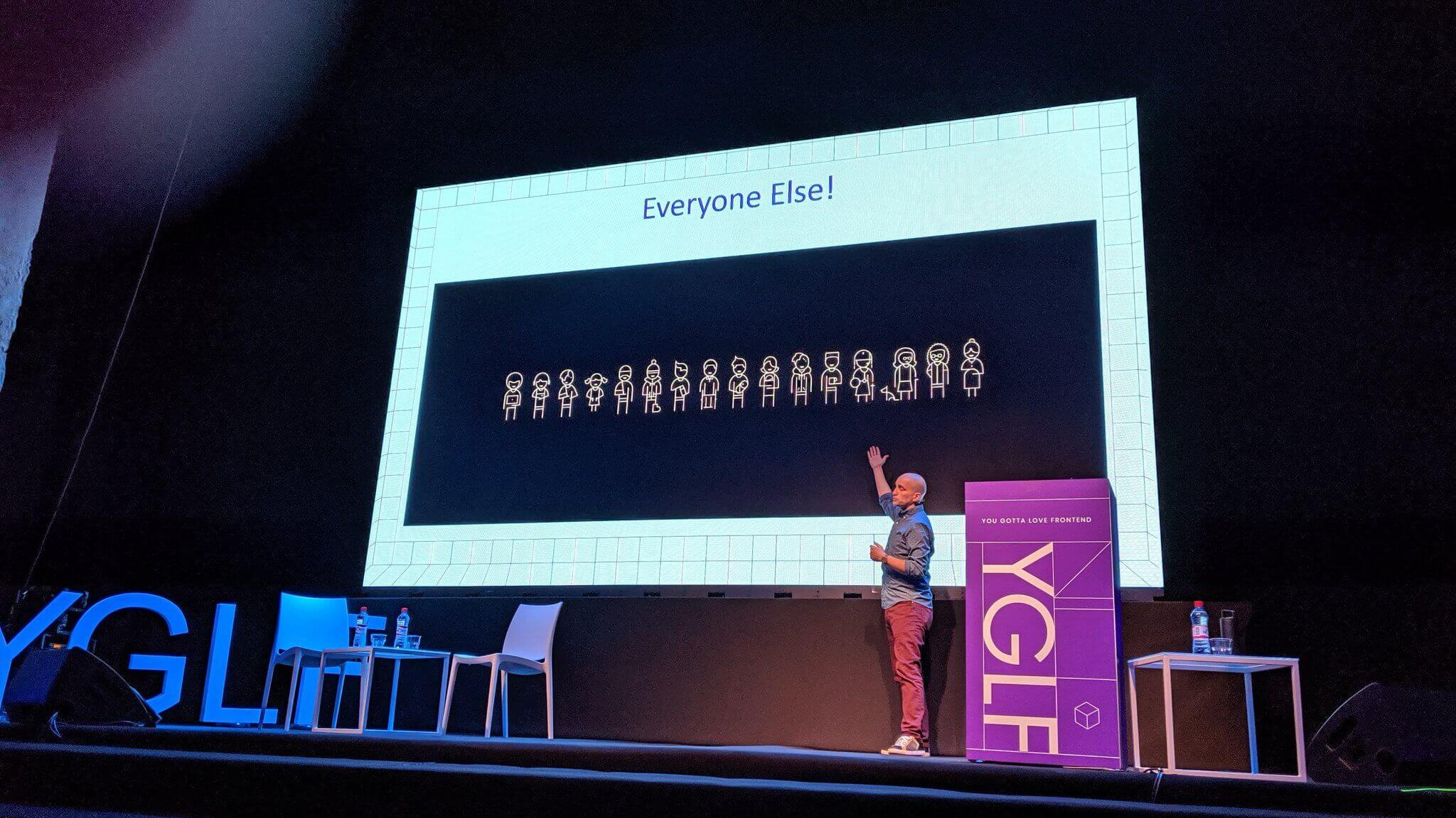 A slide with animated line art showing people in different situations.